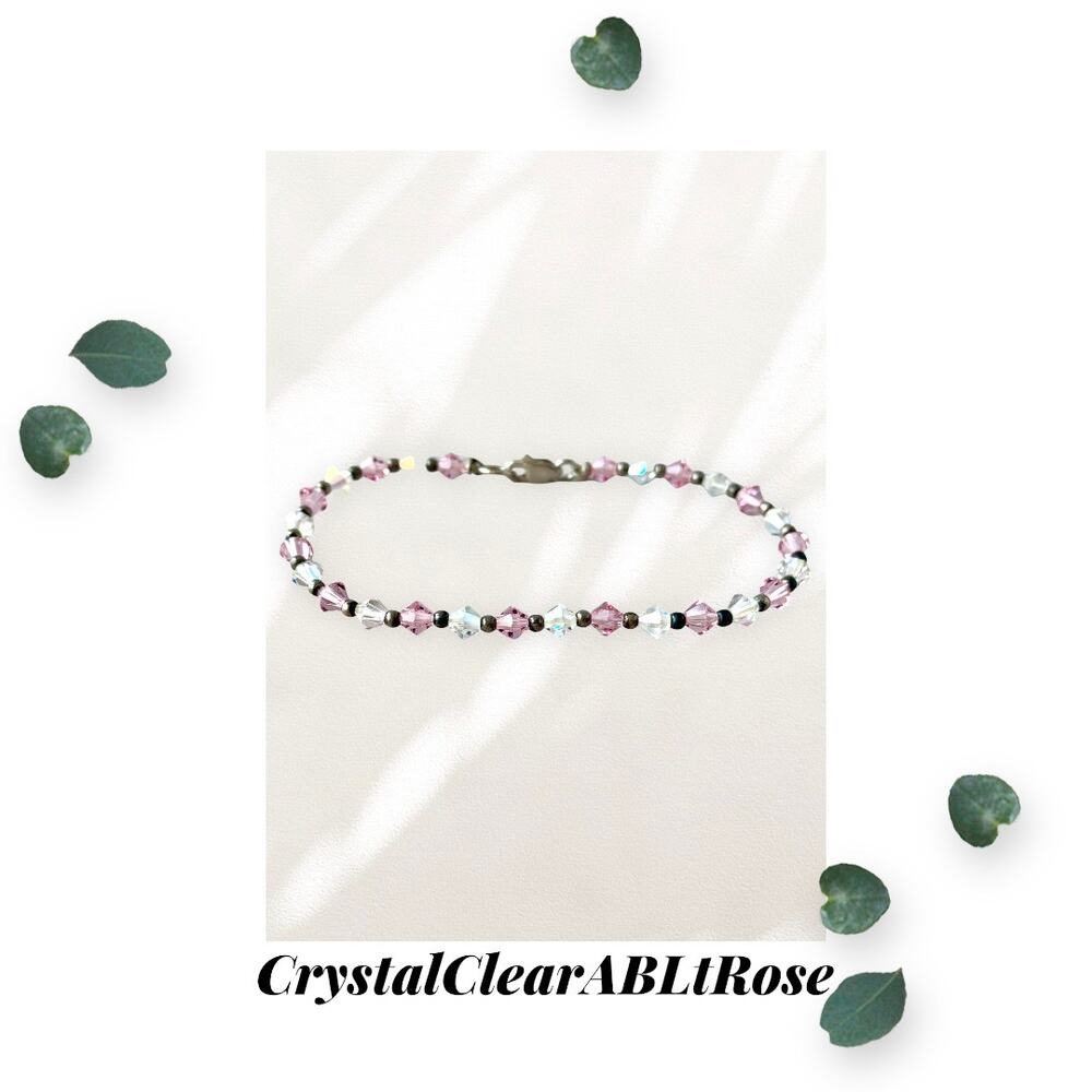 Clear Aurora Borealis and Lt Rose Crystal Beaded Bracelet